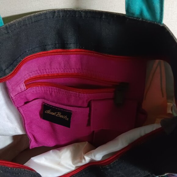 Laurel Burch Extra Large Tote Bag Multicolor Cats Canvas Zip EUC - Picture 2 of 2